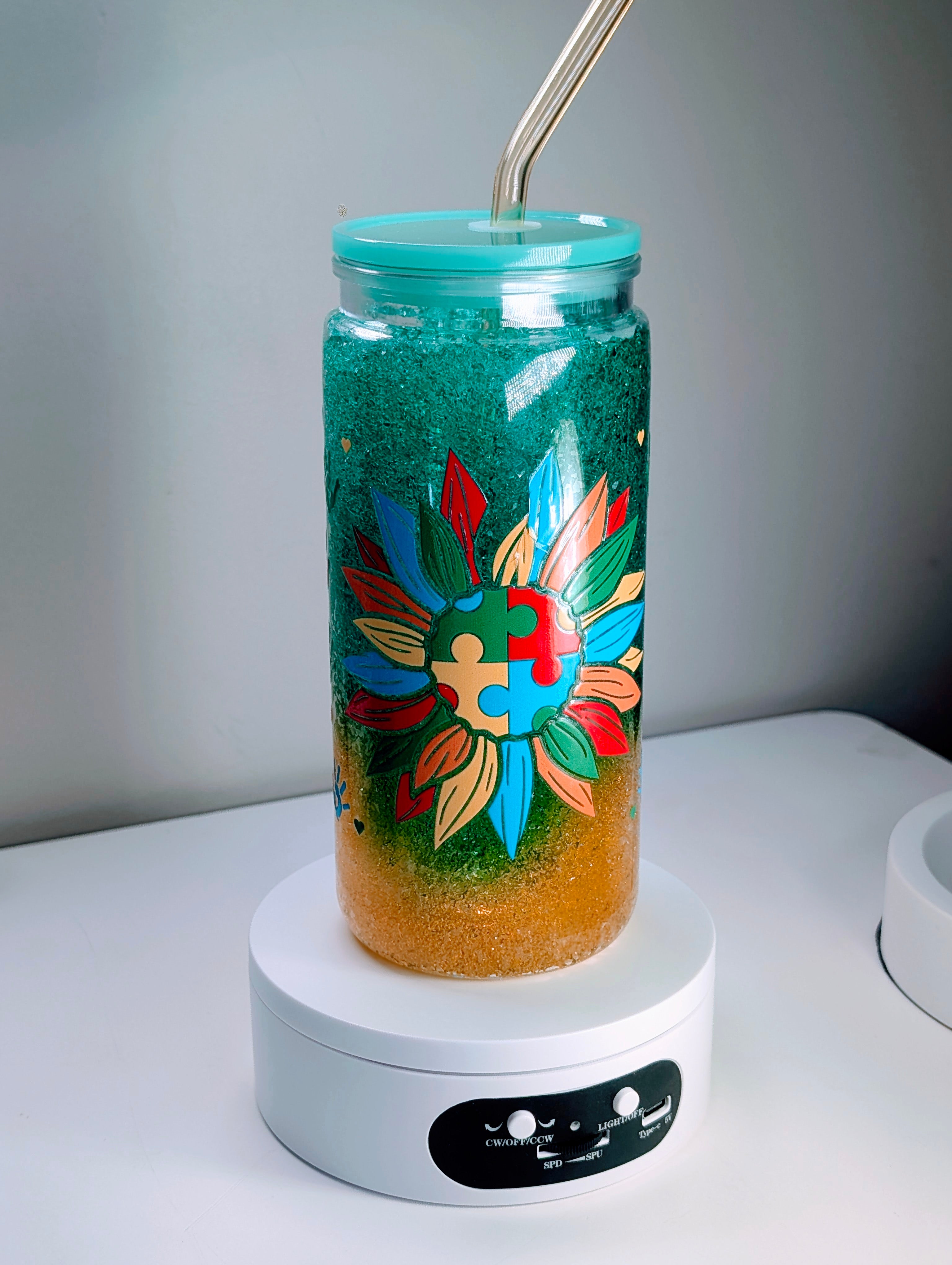 20 oz Acrylic Green slushy style Autism! Cup
