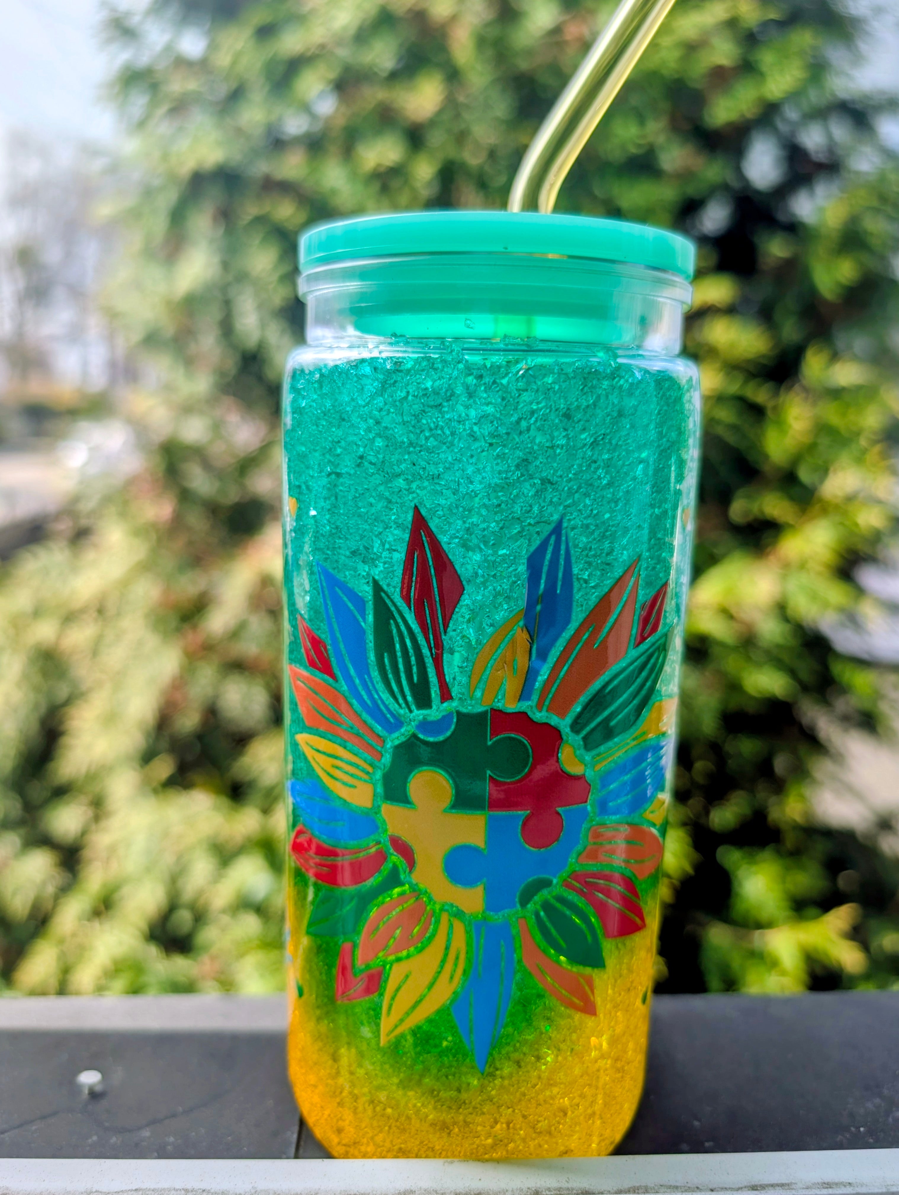20 oz Acrylic Green slushy style Autism! Cup