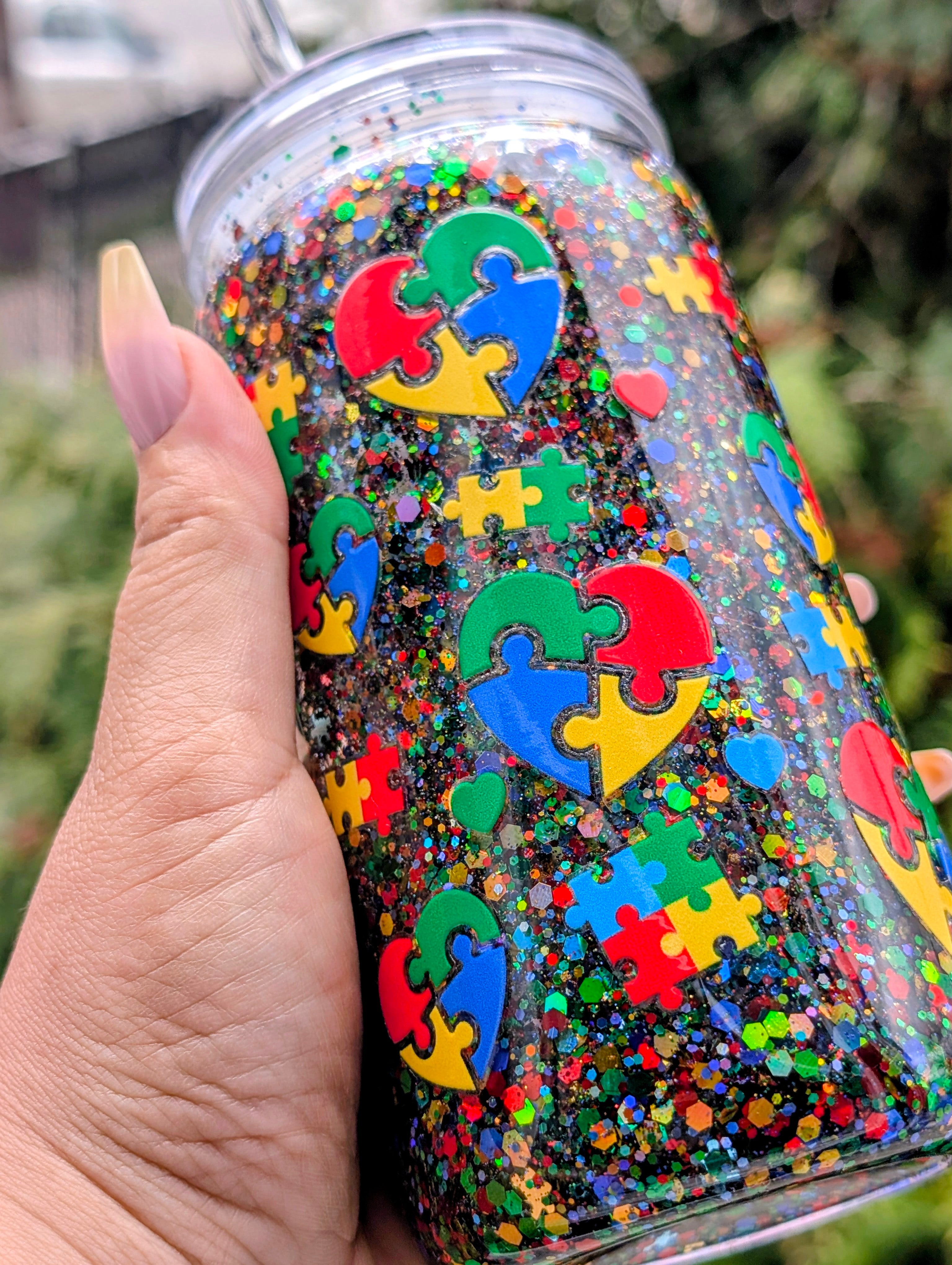 16 oz Acrylic Autism speaks Glitter cup